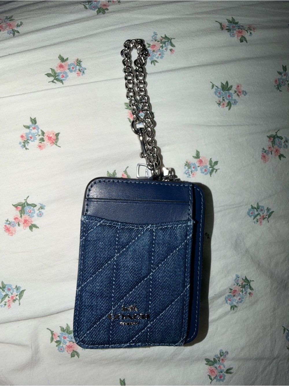 Coach Denim Quilted Zip Card Case